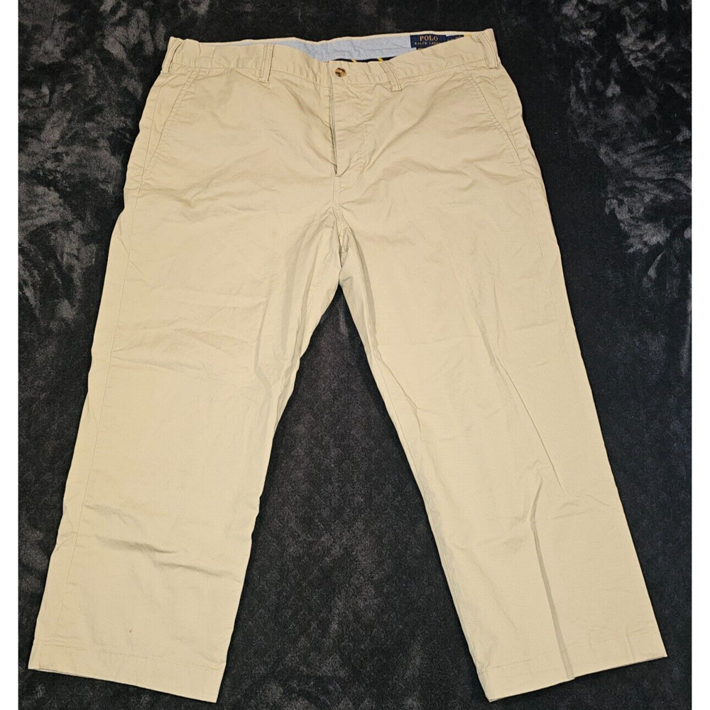 Polo Ralph Lauren Chino Pants Mens 36x23 Beige Cotton Pleated Front Hemmed
